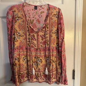 Floral Pink and Yellow Women's Top
